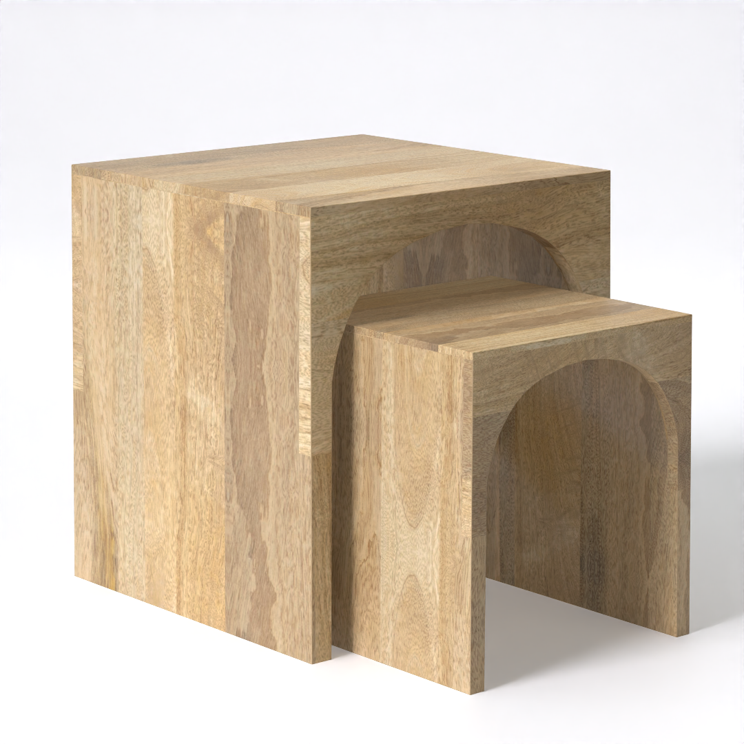 Arch Duo Mango Wood Nesting Tables - Mango Natural Finish