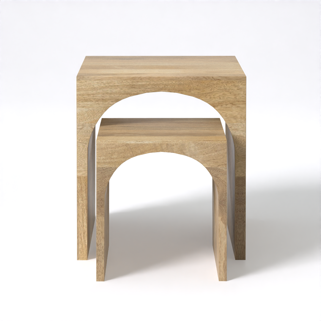 Arch Duo Mango Wood Nesting Tables - Mango Natural Finish