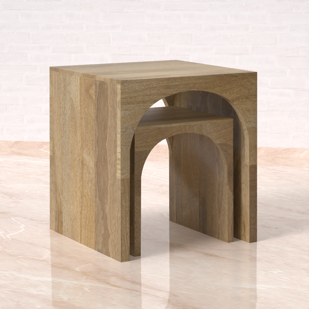 Arch Duo Mango Wood Nesting Tables - Mango Natural Finish