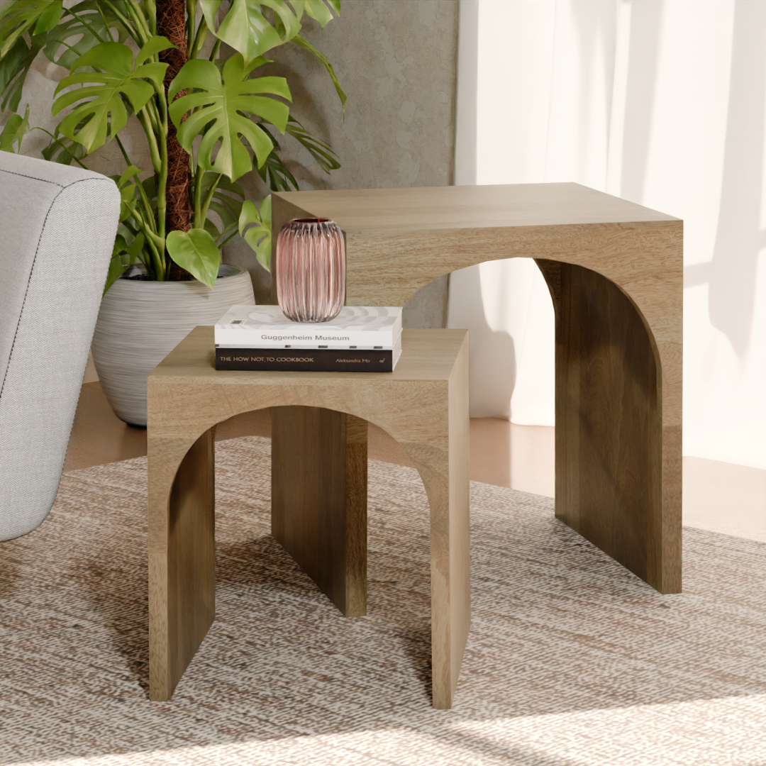 Arch Duo Mango Wood Nesting Tables - Mango Natural Finish