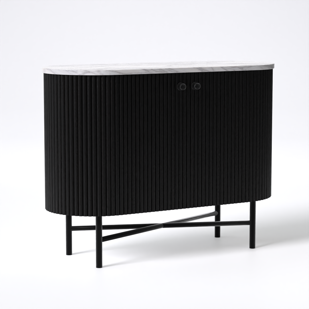 Athena Sideboard (Mango Wood - Black Finish, Marble Top, Metal Legs)
