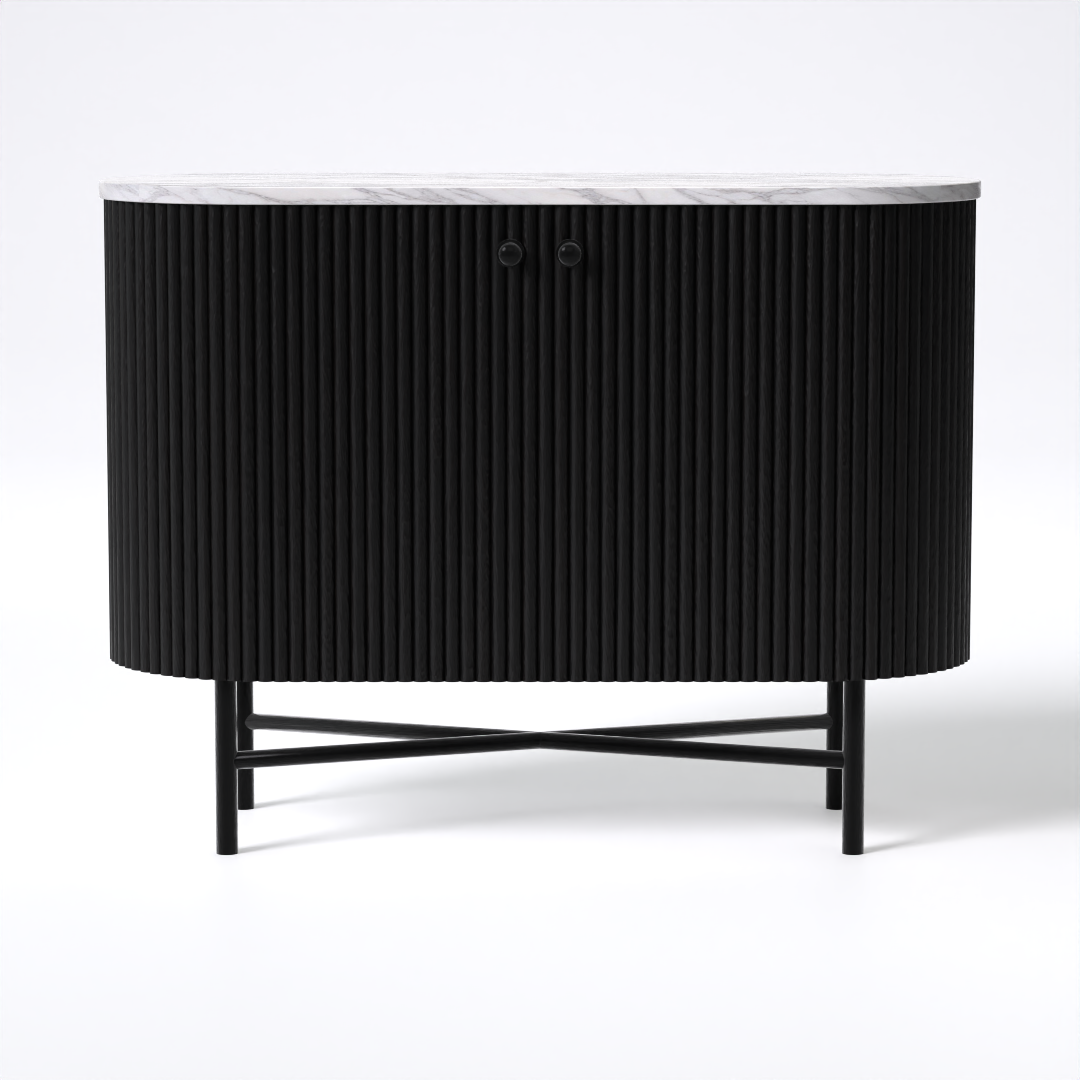 Athena Sideboard (Mango Wood - Black Finish, Marble Top, Metal Legs)