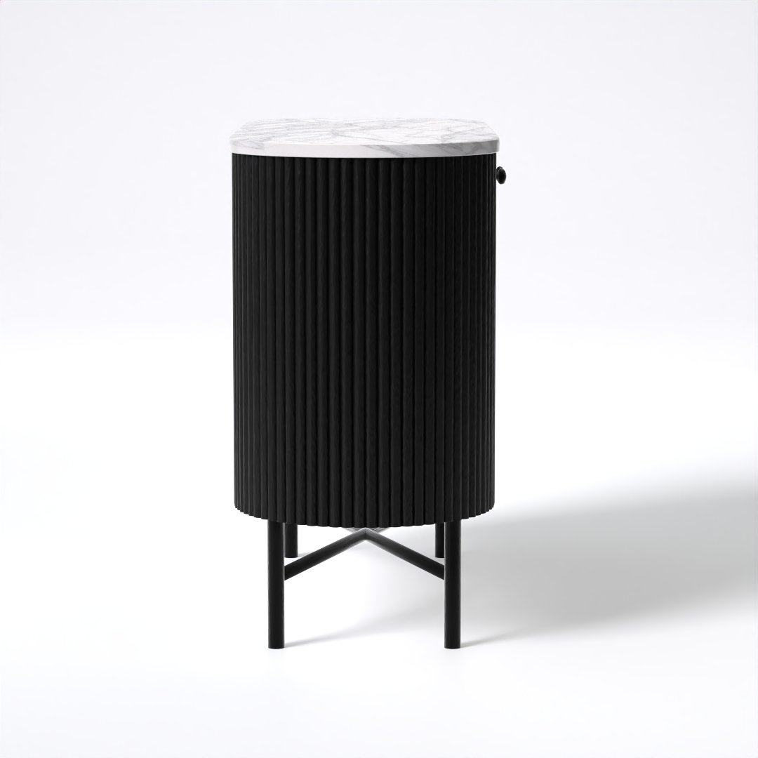 Athena Sideboard (Mango Wood - Black Finish, Marble Top, Metal Legs)