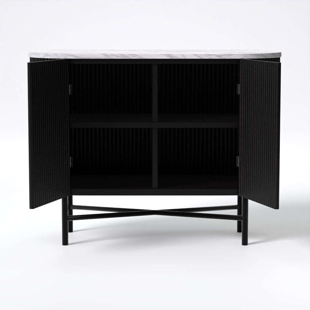 Athena Sideboard (Mango Wood - Black Finish, Marble Top, Metal Legs)