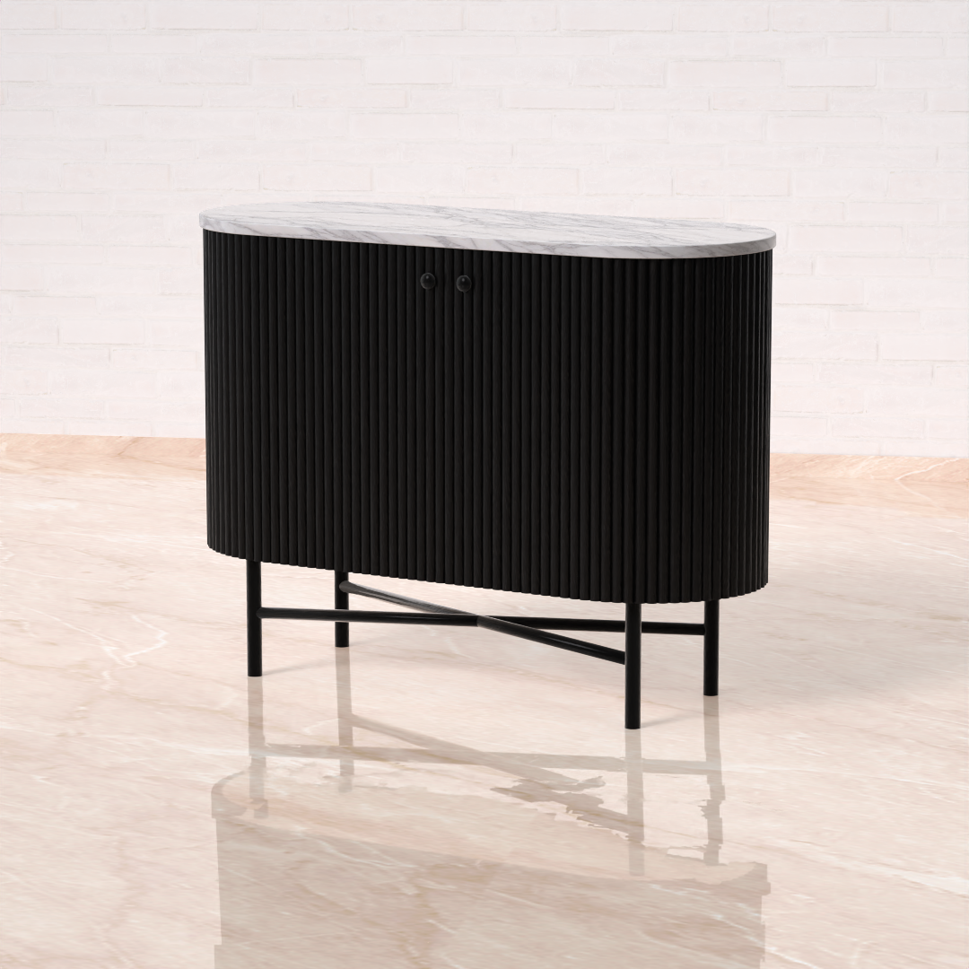 Athena Sideboard (Mango Wood - Black Finish, Marble Top, Metal Legs)