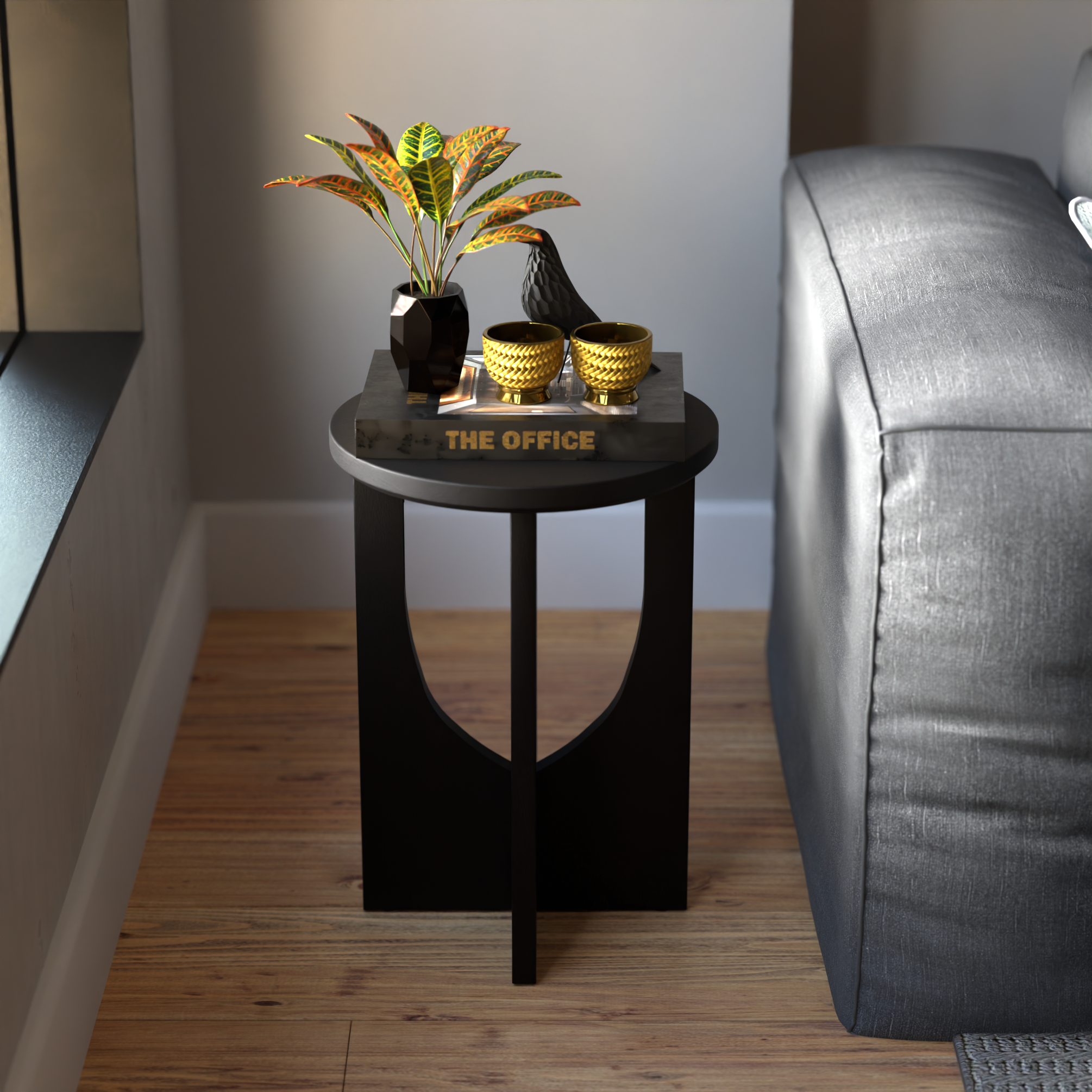 Stupa End Table (Mango wood - Distressed Black Finish) for Small Spaces