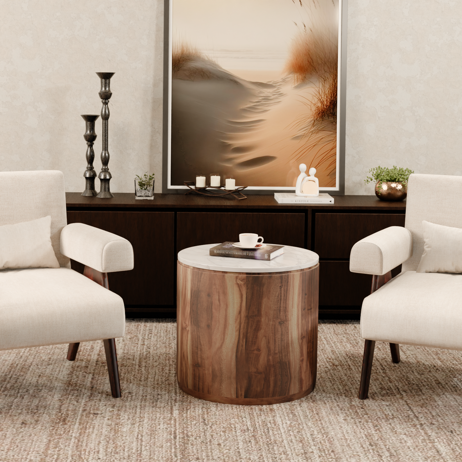 Marblecrest End Table (Acacia Natural with Marble Top)