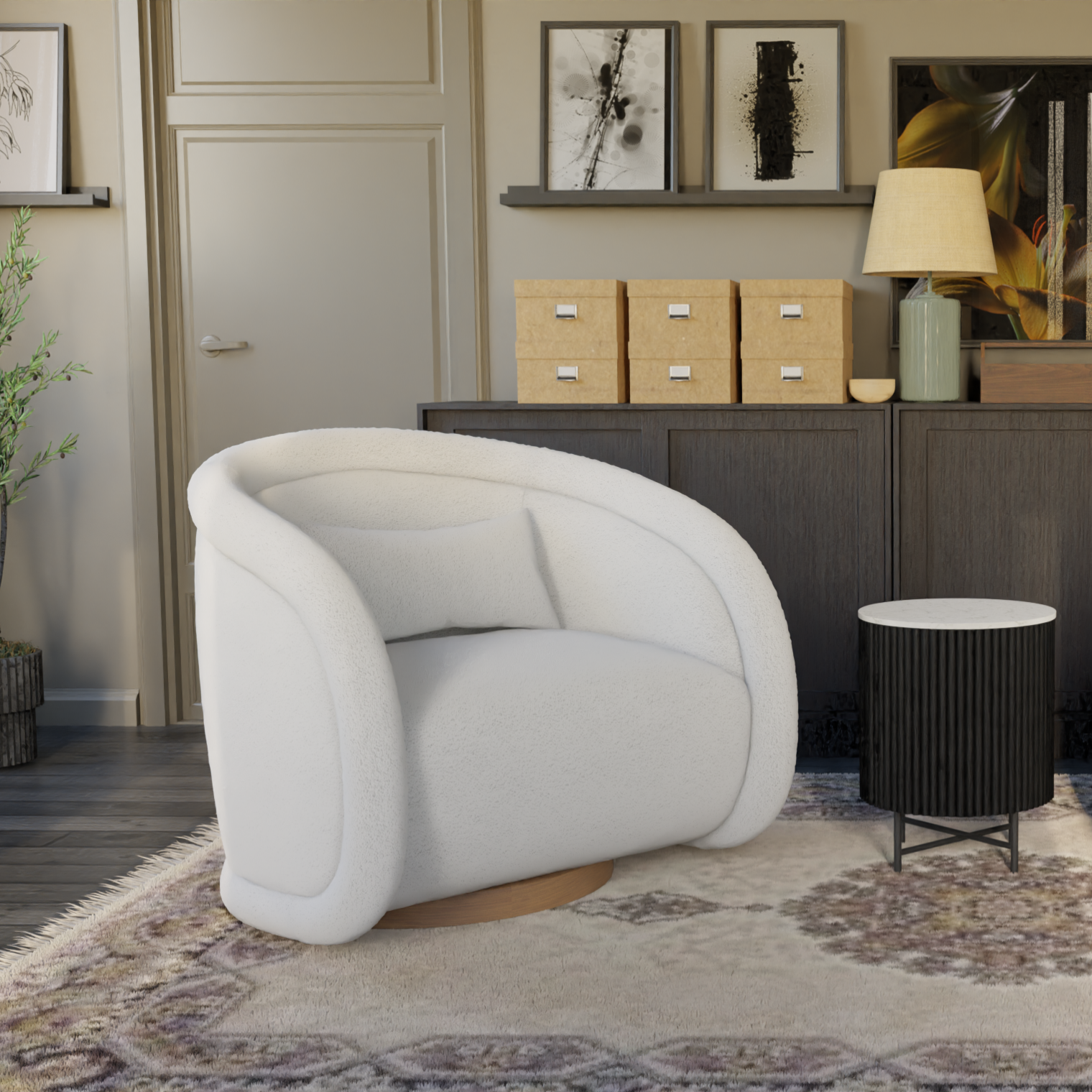 Celeste Swivel Chair (Frosty White) (Detachable swivel)