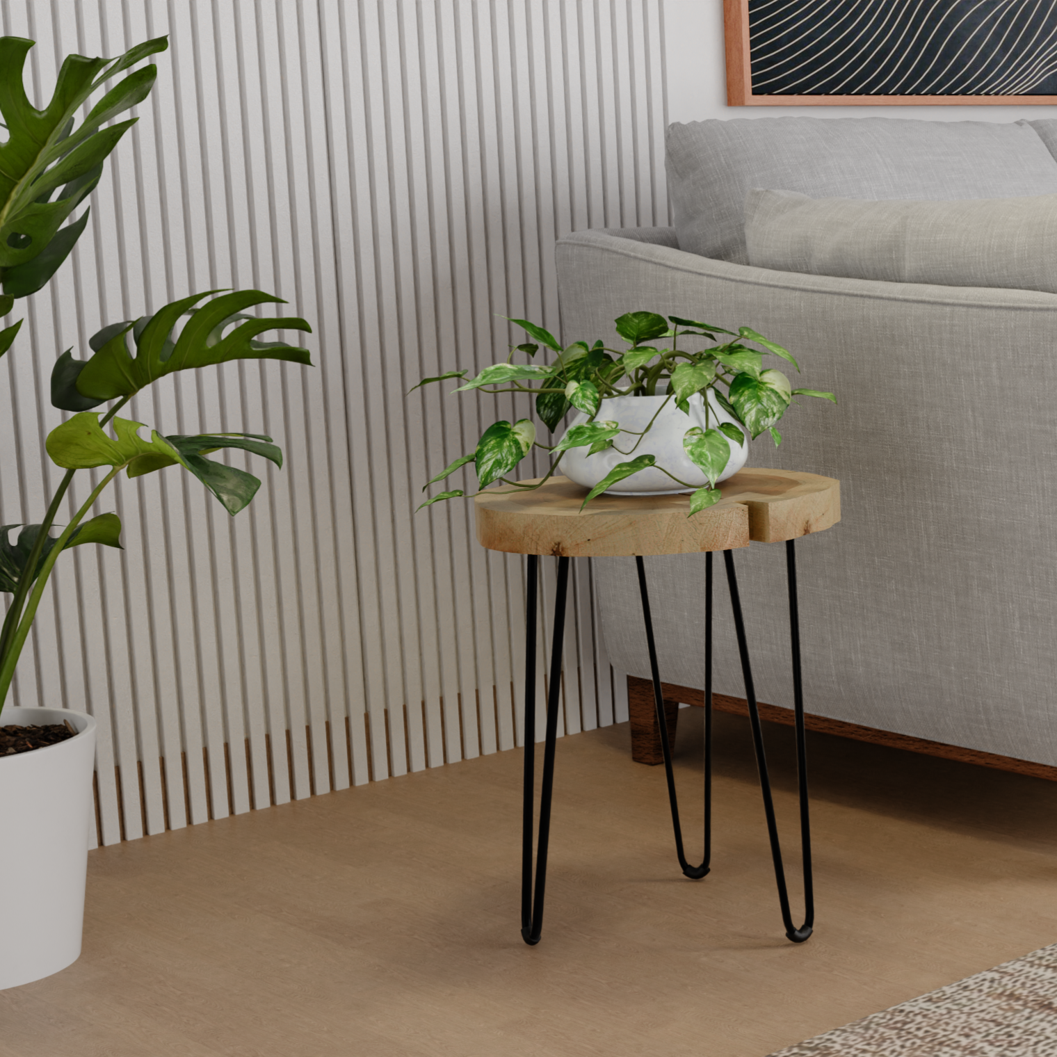 Natura End Table (Set of 2)(Acacia Natural with Black Metal Legs)