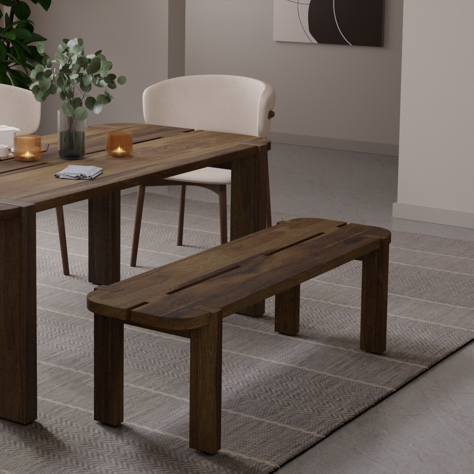 Mocha Dining Bench (Mango Wood - Coffee Finish)