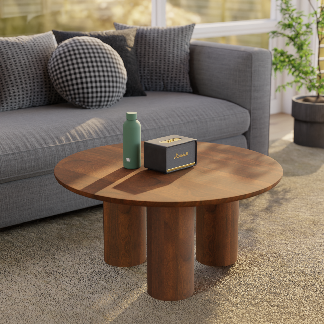 Gaia Round Coffee Table - Mango Walnut (18in Height)