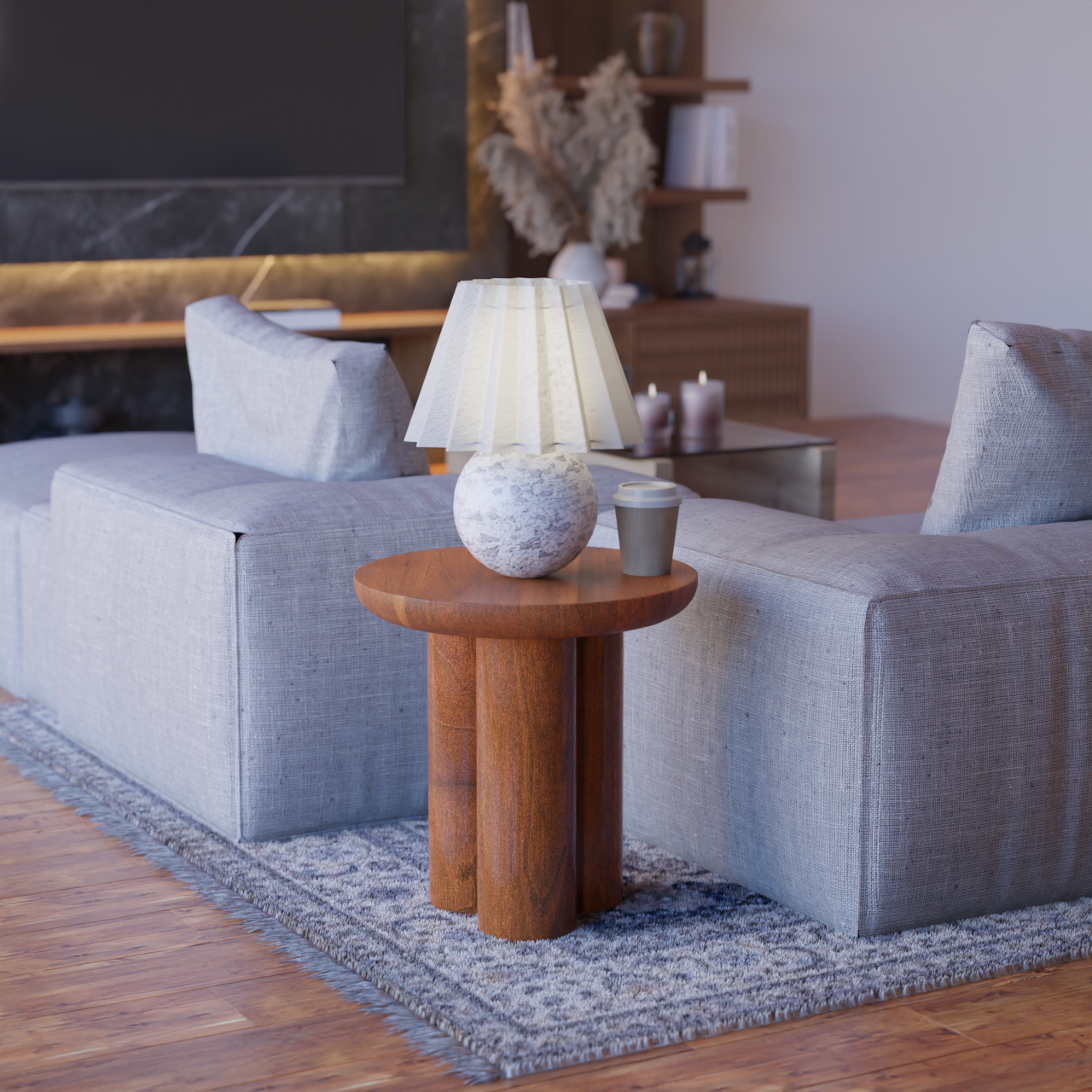 Gaia Round End Table - Walnut Finish