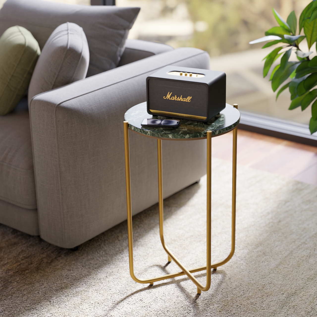 Urdhva End Table - Marble Top With Golden Finish