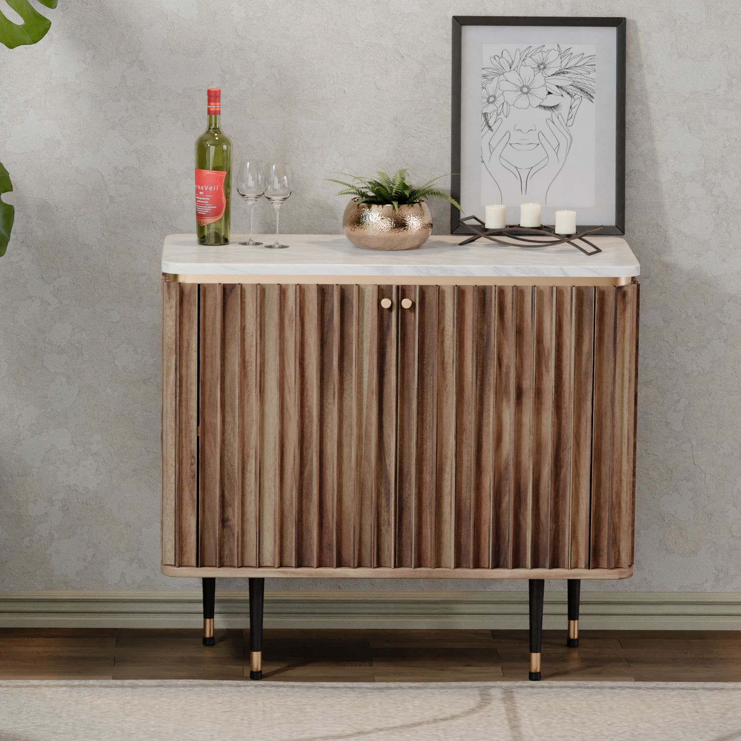 Florence Sideboard (Acacia Natural With Marble Top)