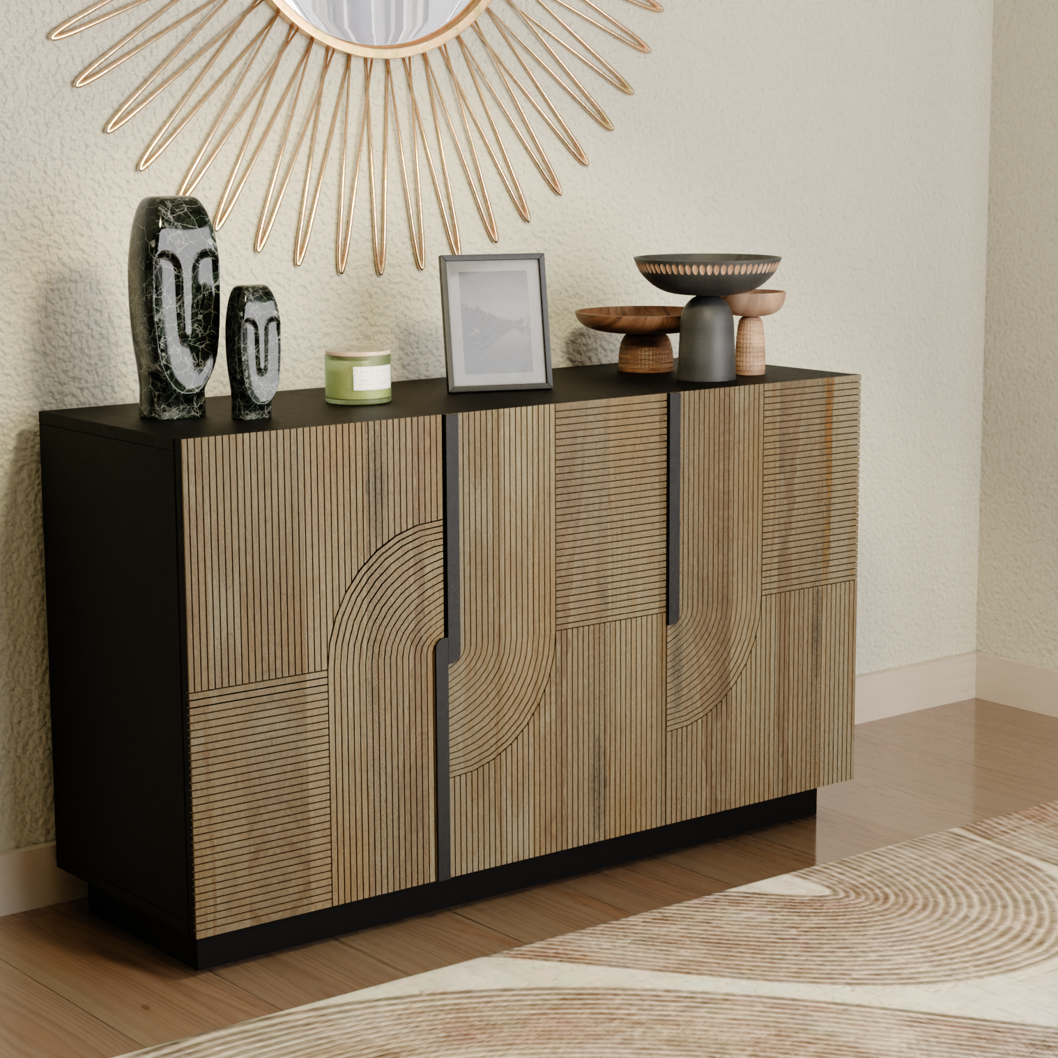 Sable 3-Door Sideboard (Mango wood Natural and Black finish)