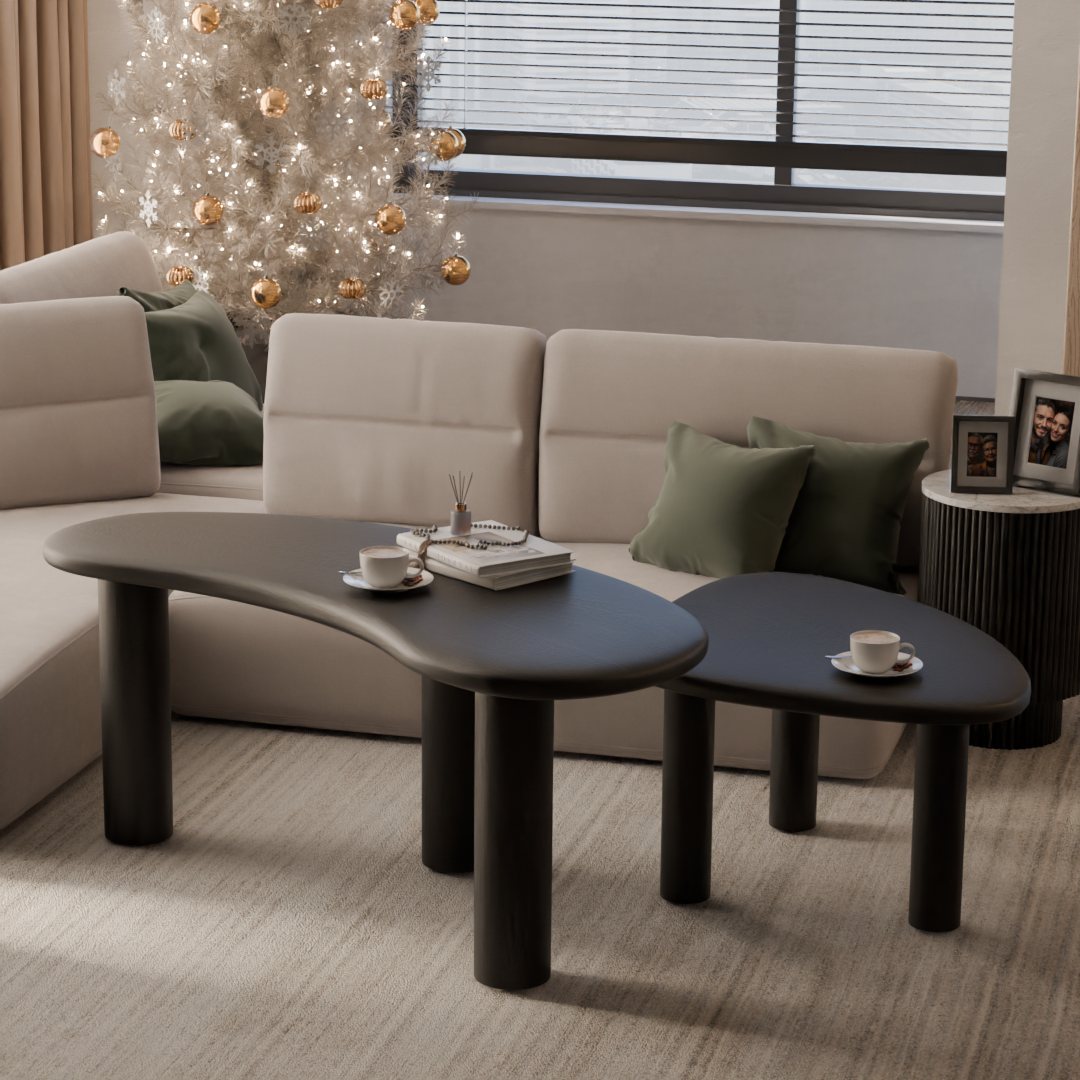 Pebble Nested Coffee Table Set  - Mango Black