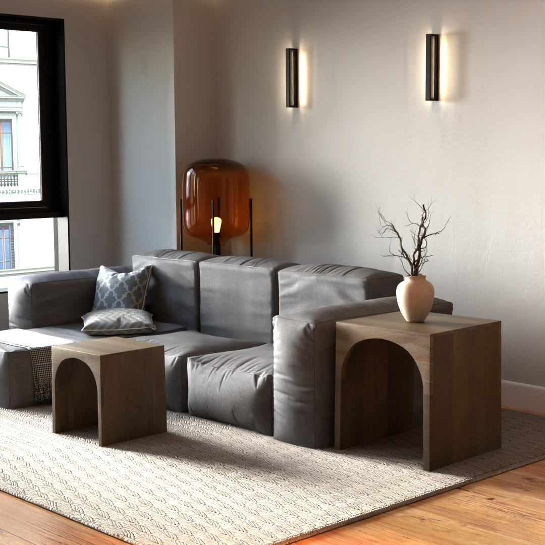 Arch Duo Mango Wood Nesting Tables - Rustic Natural Finish