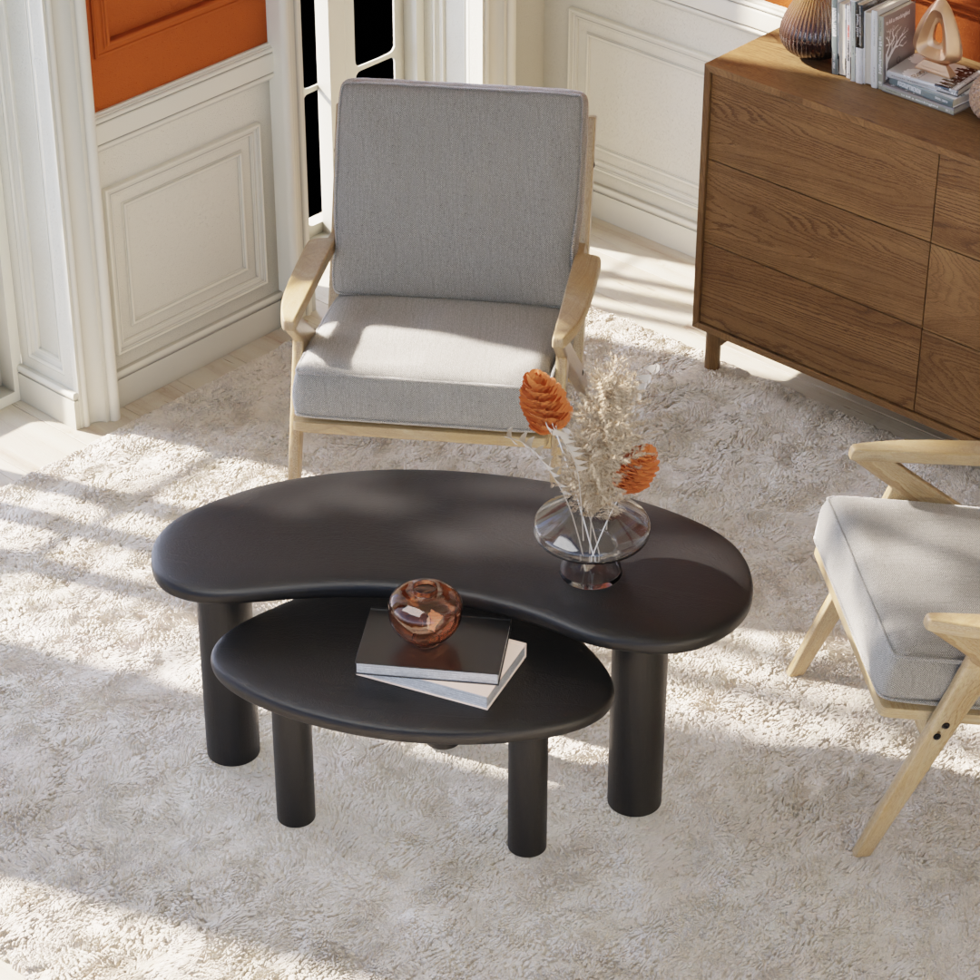 Pebble Nested Coffee Table Set  - Mango Black