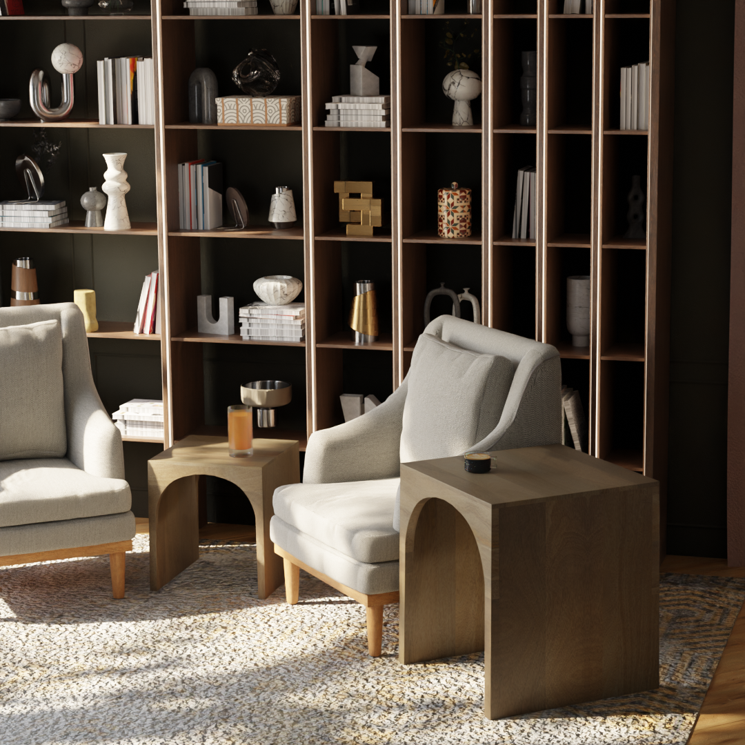 Arch Duo Mango Wood Nesting Tables - Rustic Natural Finish