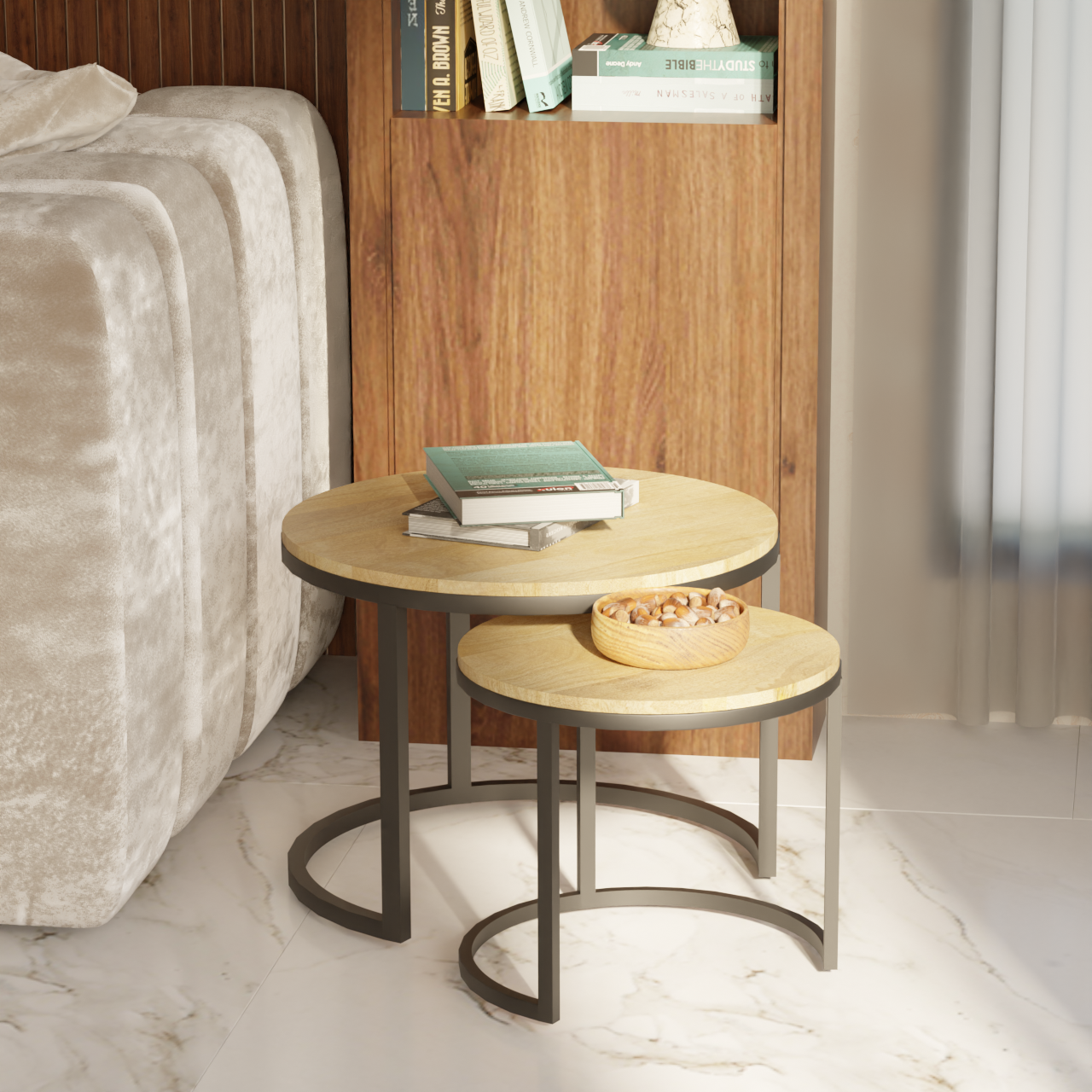 Axis Nesting Tables (Mango Natural with Black Metal Base) – Relso