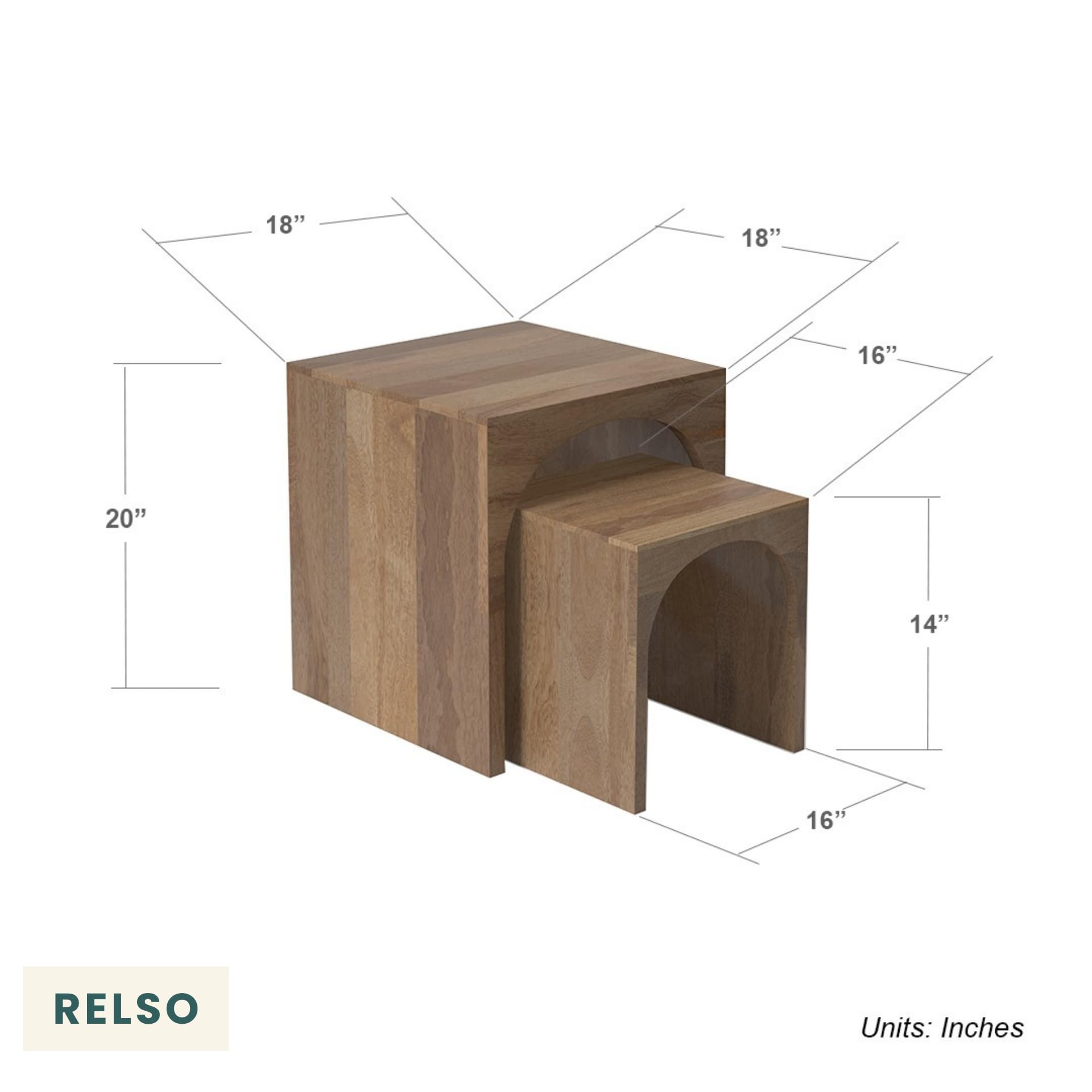 Arch Duo Mango Wood Nesting Tables - Rustic Natural Finish