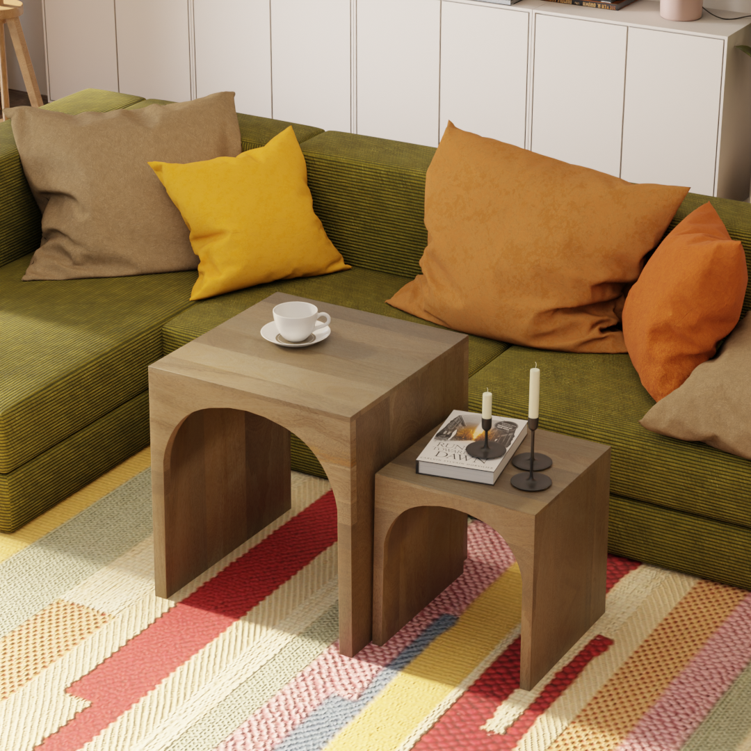 Arch Duo Mango Wood Nesting Tables - Rustic Natural Finish – Relso