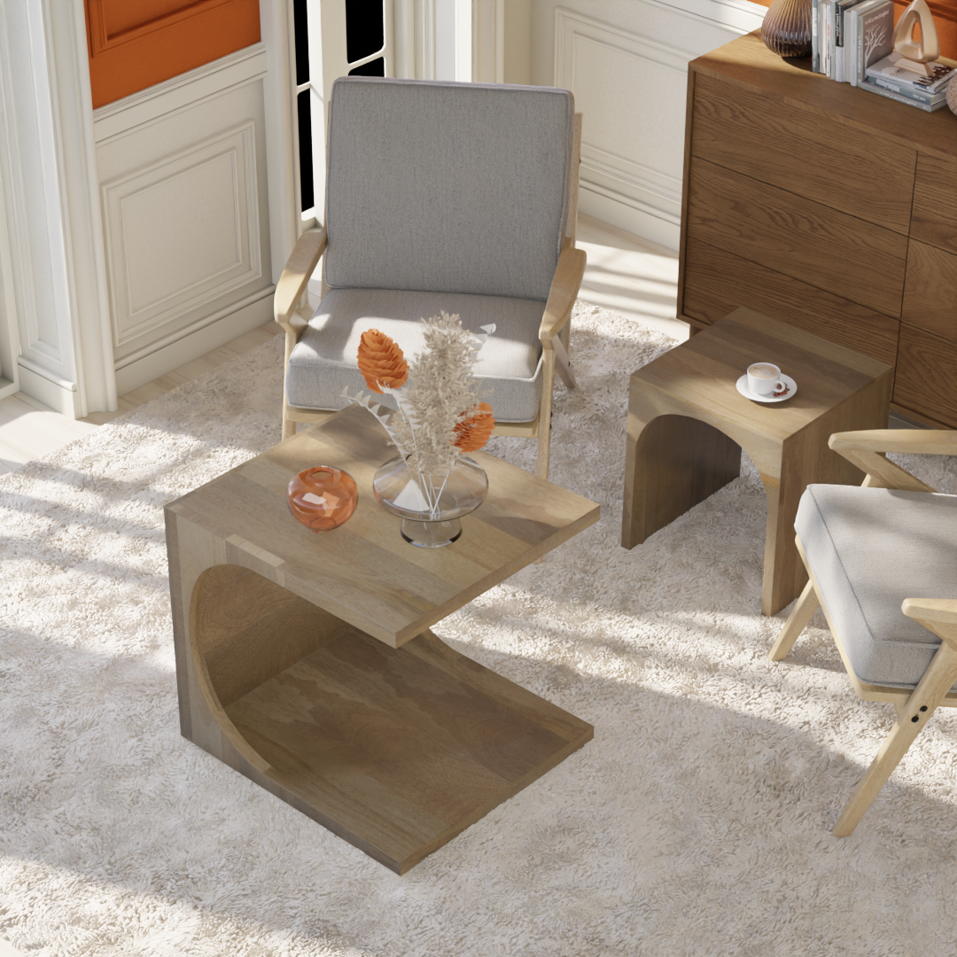 Arch Duo Mango Wood Nesting Tables - Rustic Natural Finish