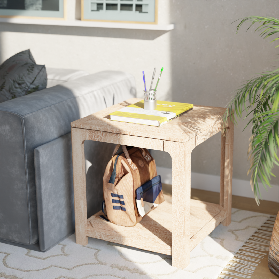 Driftwood End Table- Mango Greige (Sandblasted)