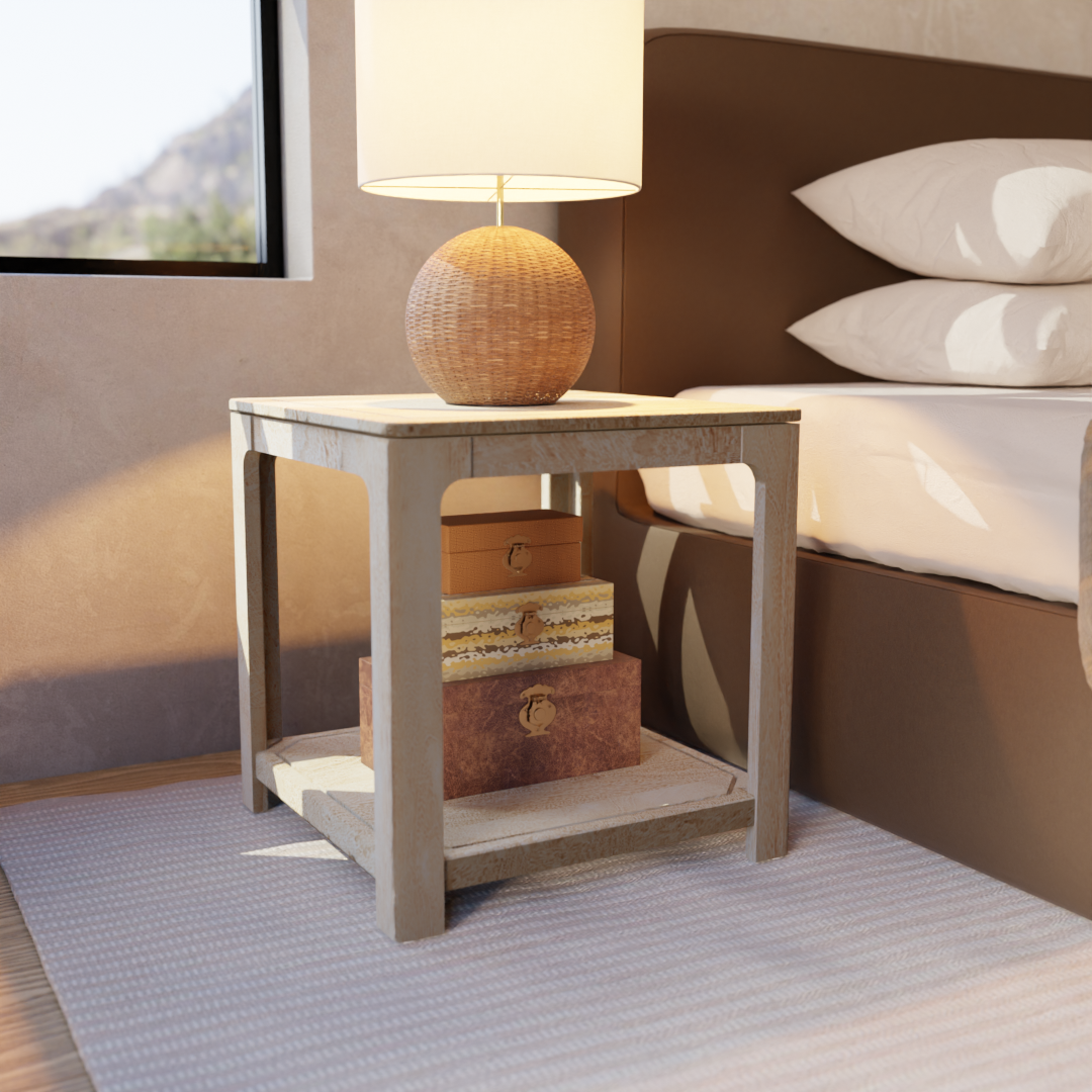 Driftwood End Table- Mango Greige (Sandblasted)
