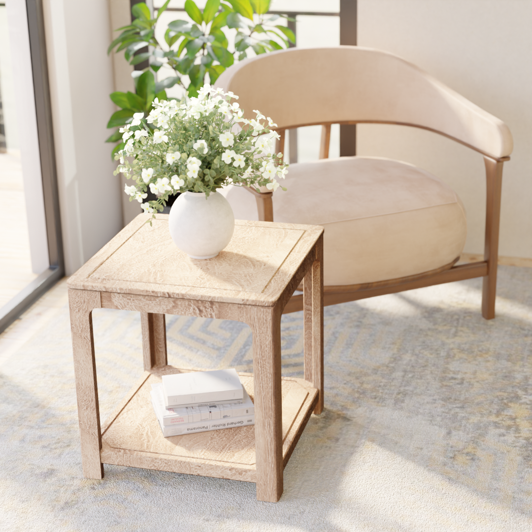 Driftwood End Table- Mango Greige (Sandblasted)