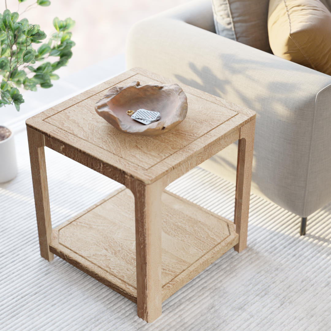 Driftwood End Table- Mango Greige (Sandblasted)
