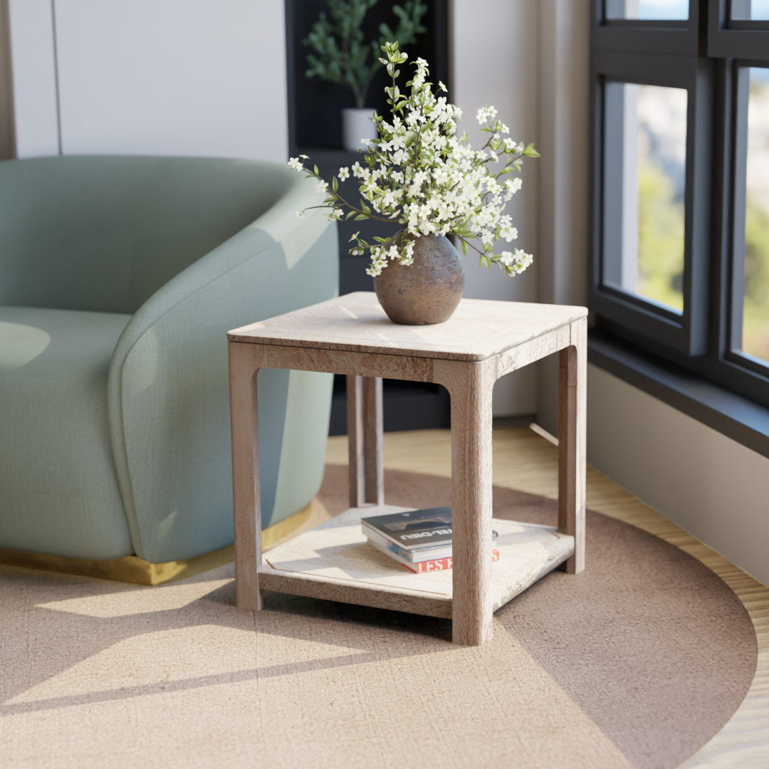 Driftwood End Table- Mango Greige (Sandblasted)