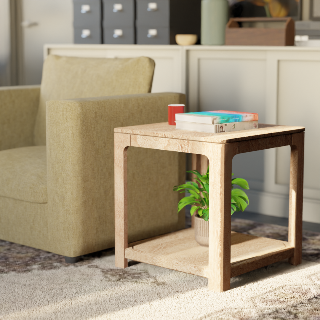 Driftwood End Table- Mango Greige (Sandblasted)