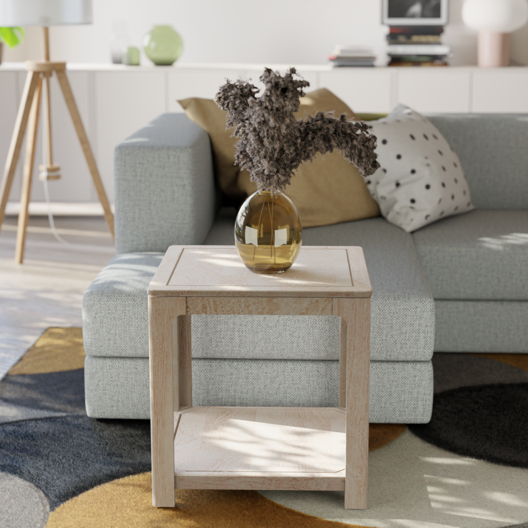 Driftwood End Table- Mango Greige (Sandblasted)