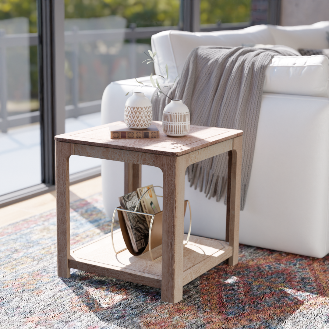 Driftwood End Table- Mango Greige (Sandblasted)